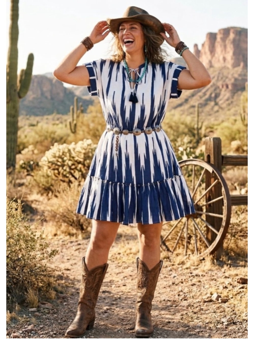 NWT Lauren Ralph Lauren Blue White Ikat Dress Size 16 Linen Southwest
